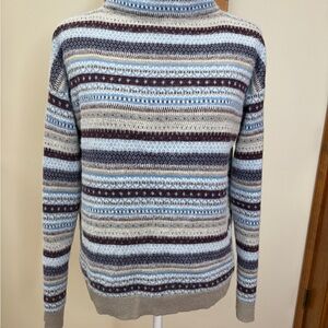 Striped Multicolor Fair Isle Women’s Sweater Size S Cabincore Metallic Holiday